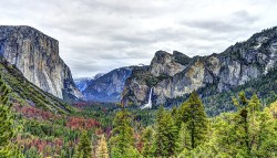 Iconic view of Yosemite Valley with El Capitan and Half Dome.